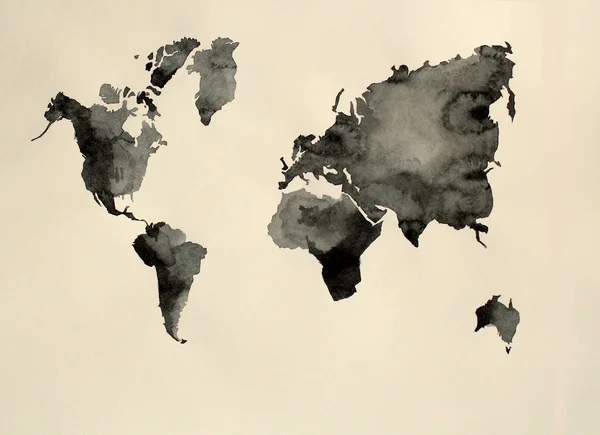 Carte monde aquarelle noir et blanc — Photo