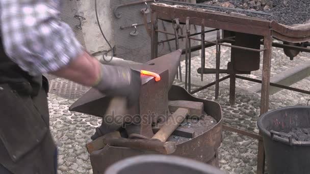 Smid smeden smeedijzeren aambeeld hamer — Stockvideo