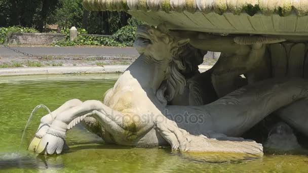 Villa Borghese, Rome, city park with sea horses fountain detail — Stock Video