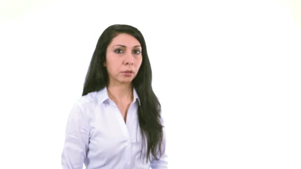 Geschäftsfrau zeigt Stoppschild nicht schreibend Hand Geste weichen Fokus — Stockvideo