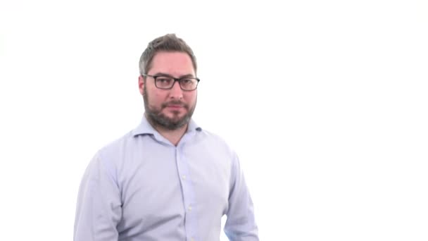 Geschäftsmann zeigt Daumen hoch Wort sichere Einigung Erfolg weichen Fokus — Stockvideo