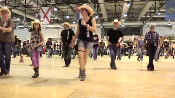 Кремона, Италия, май 2017 - Дети и взрослые веселятся с танцами в очереди на загородном мероприятии — стоковое видео