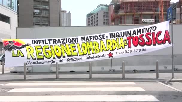 Milan Italy May 2019 Banner Mafia Environmental Pollution Lombardy Region — Vídeos de Stock