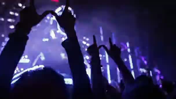 Muziekfestival. Euforisch menigte op muziek concert dansen — Stockvideo