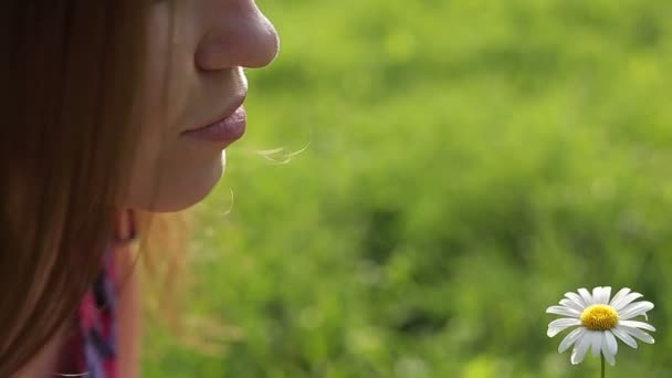 Retrato de una hermosa mujer oliendo una flor — Vídeos de Stock