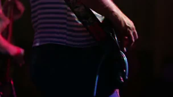 ロック コンサートでの低音のギタリスト — ストック動画