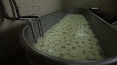Peynir yapmak için tuzlu su ile bir tank