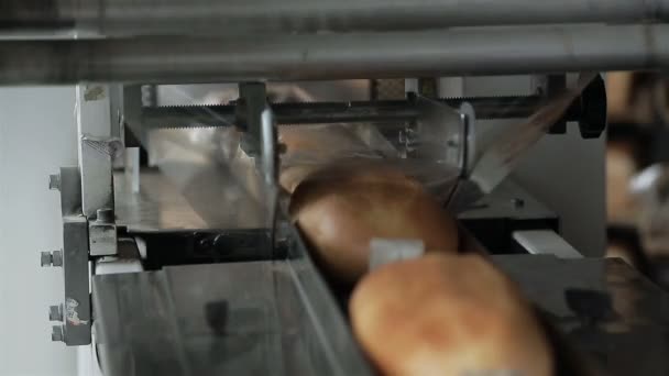 Línea de embalaje pan en papel de aluminio — Vídeos de Stock