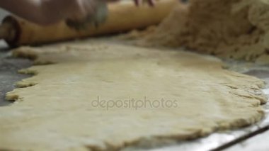 bir kadın bir çerez kesici hamur dairesel şekiller kesmek için kullanır..