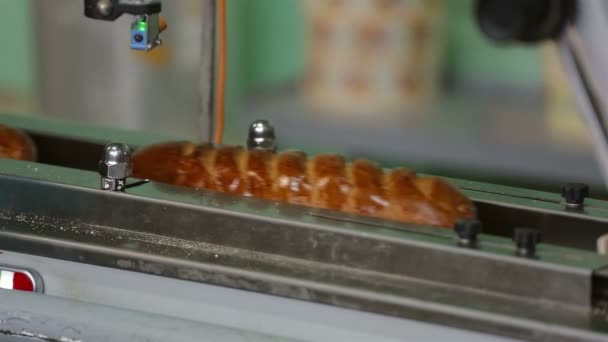 pain français fraîchement cuit déchargé pour l'emballage de la machine .