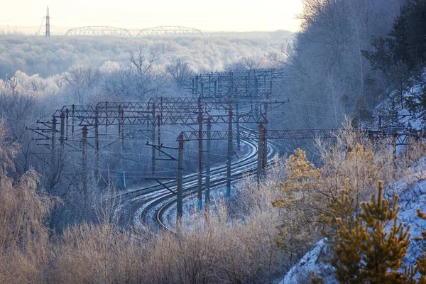 Delivery of cargo. Train ride. Top view of the turn of the railw