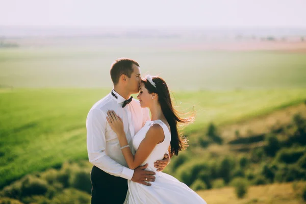 Casamento casal abraçando uns aos outros — Fotografia de Stock