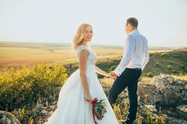 Casamento feliz casal na natureza — Fotografia de Stock