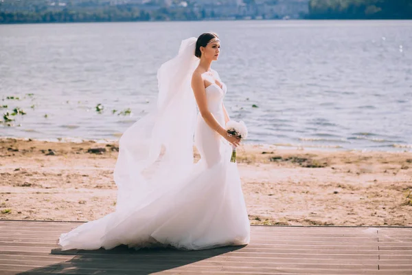 Bela noiva em vestido de noiva branco — Fotografia de Stock