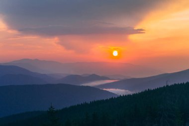 gün batımında tepelerde yoğun orman