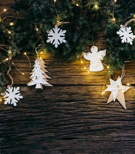 Fondo Vacaciones Navidad Decoración Una Mesa Madera —  Fotos de Stock