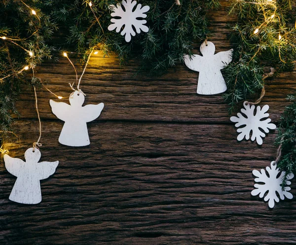 Fundo Férias Natal Decoração Uma Mesa Madeira — Fotografia de Stock