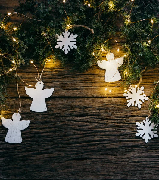 Fundo Férias Natal Decoração Uma Mesa Madeira — Fotografia de Stock