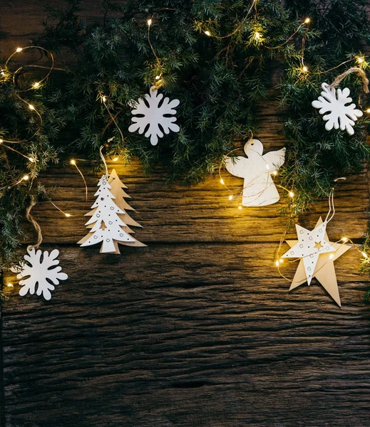 Fundo Férias Natal Decoração Uma Mesa Madeira — Fotografia de Stock