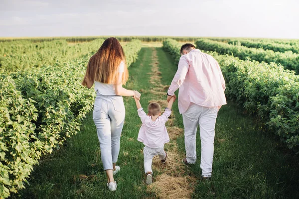 Famille Heureuse Posant Sur Champ Vert — Photo