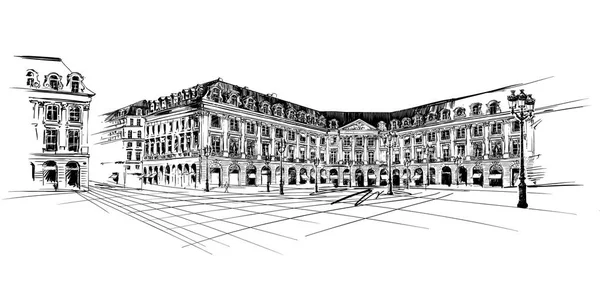 巴黎旺多姆广场素描建筑图 — 图库矢量图片