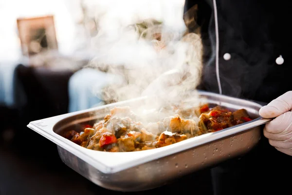 Hot meat stew with steam — Stock Photo, Image