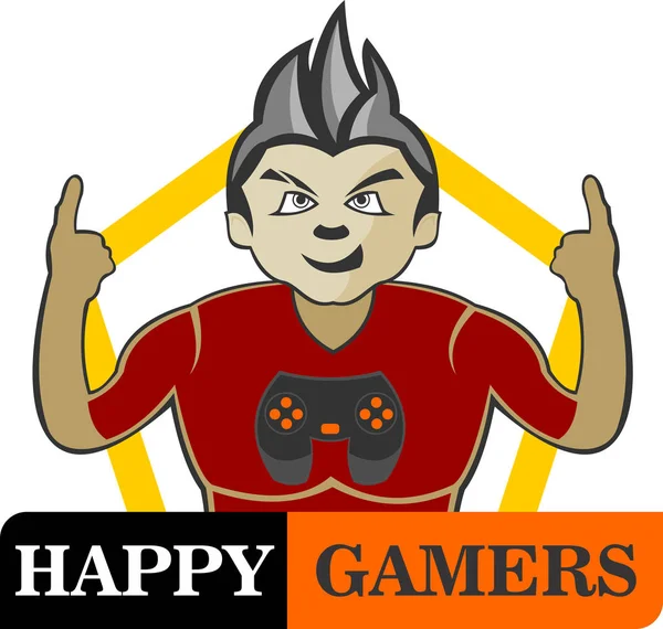 Logo chico feliz gamer — Vector de stock