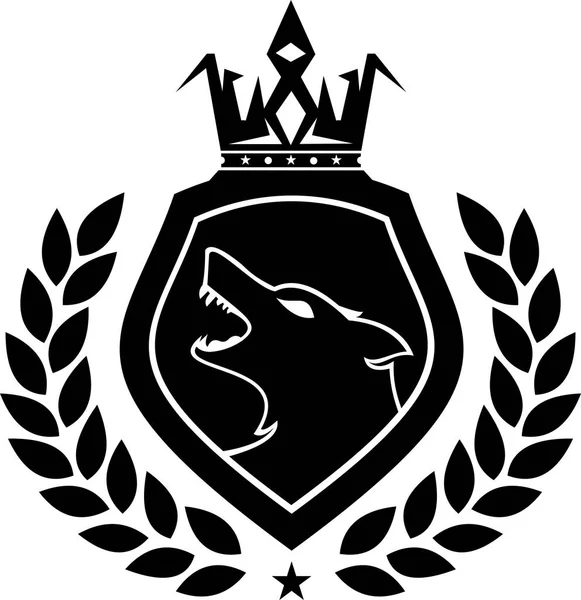 Эмблема волк на щите с короной Стоковый вектор