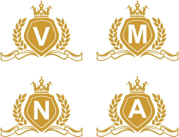 王冠と盾のロゴ エンブレム文字 — ストックベクタ