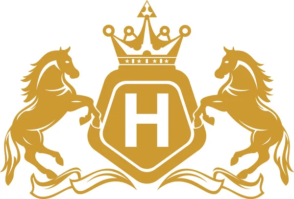 Logo emblemat list z twin konia Wektor Stockowy