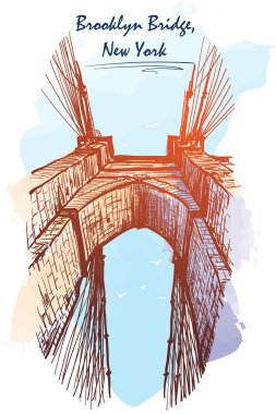 Brooklyn Bridge travel sketchbook painted sketch clipart