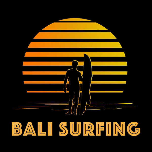 Logo rayures noir et or avec silhouette surfeur — Image vectorielle