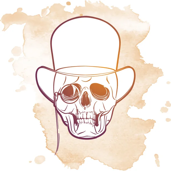 Cráneo de Hipster en sombrero alto — Vector de stock