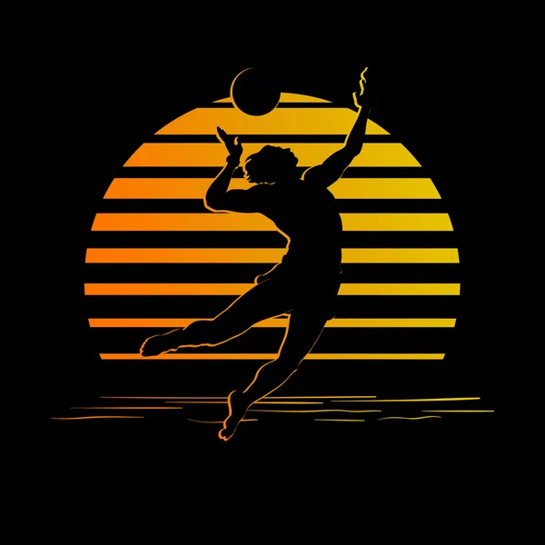 Logo a righe nere e oro con silhouette da giocatore di pallavolo — Vettoriale Stock