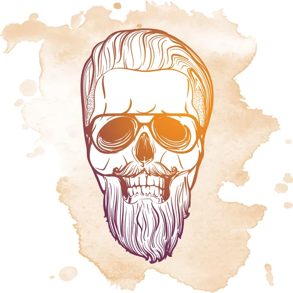 Hipster-Totenkopf mit Bart und Schnurrbart — Stockvektor