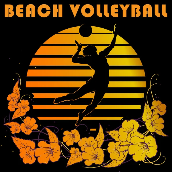 Zwart en goud strepen logo met volleybal speler silhouet — Stockvector