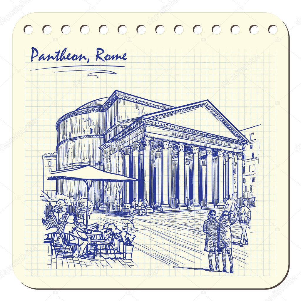 Pantheon sketch on a notepad BG