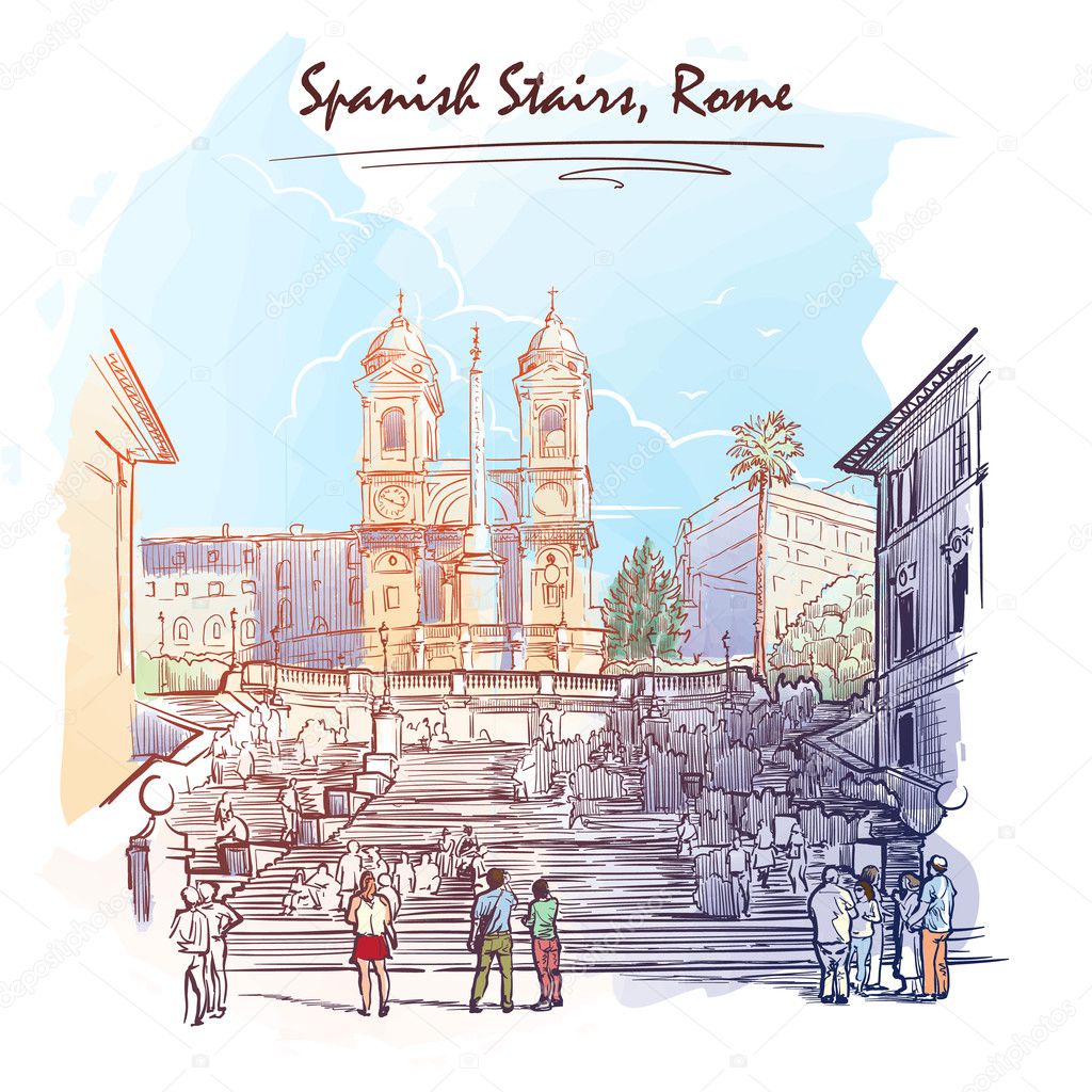 Spanish Steps Painted Sketch Stock Vector Aen Seidhe 124920758 rom-sehensw-rdigkeiten-top-21-attraktionen-aktivit-ten
