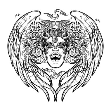 Medusa Gorgon BW sketch clipart