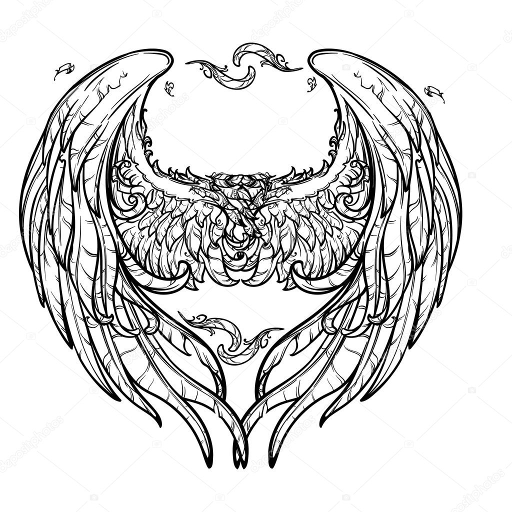 Wings sketch isolated on white background