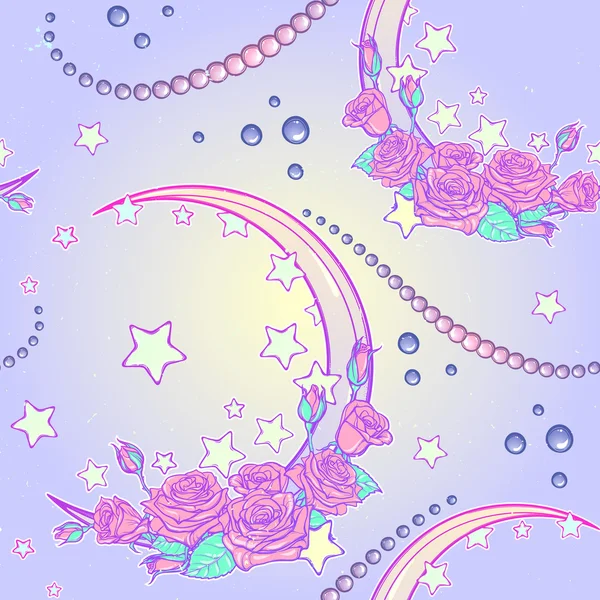 パステル ゴス薔薇ブーケと真珠のシームレス パターン — ストックベクタ