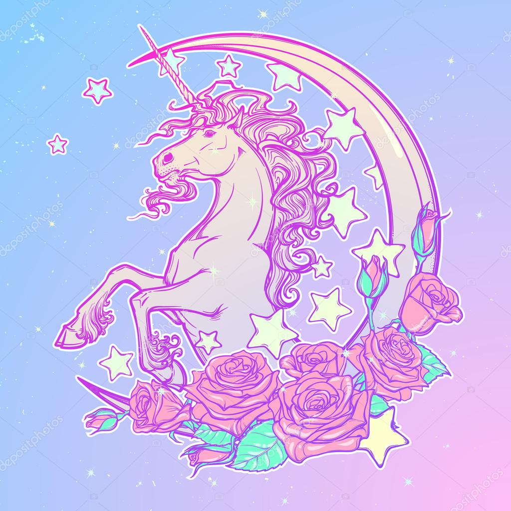 Girly gothic tattoos Pastel goth unicorn with crescent stars and
