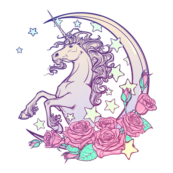 Girly gothic tattoos Pastel goth unicorn with crescent stars and