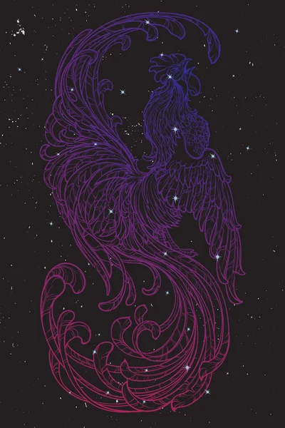 Coq sur fond de ciel nocturne — Image vectorielle