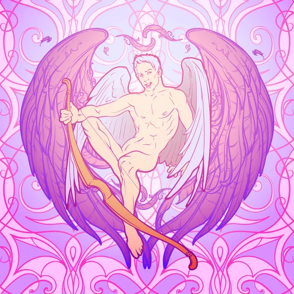 San Valentín Cupido sentado — Vector de stock
