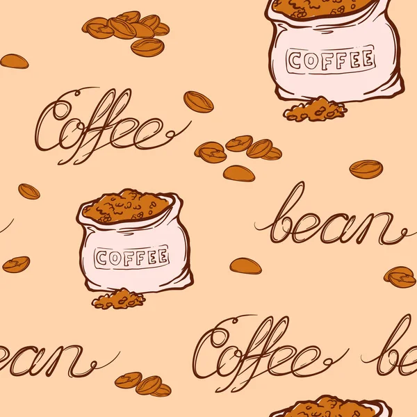 Bolsa de café y patrón de frijoles — Vector de stock