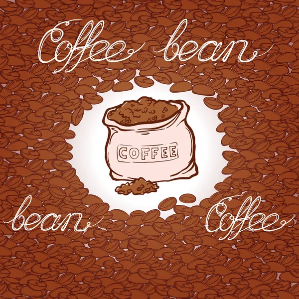 Granos de café y patrón de saco — Vector de stock