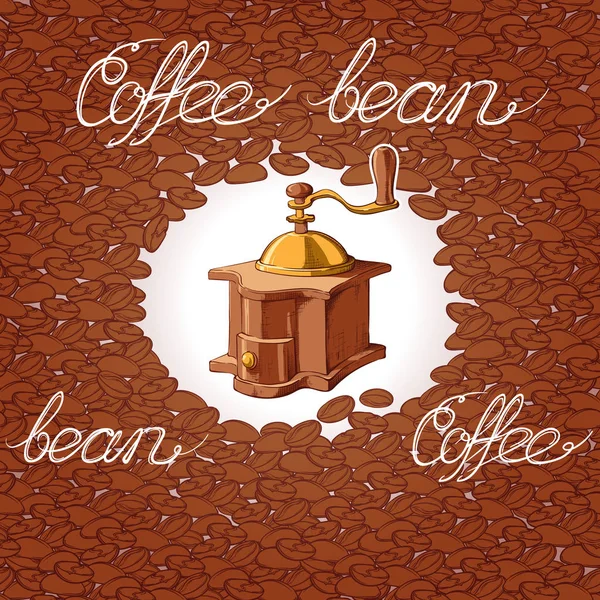Granos de café y molino patrón — Vector de stock