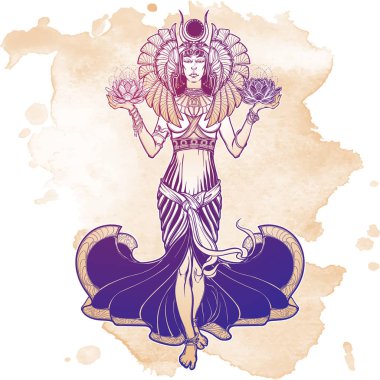 Illustration of libra zodiac sign as a beautiful Egyptian Goddess. Vector . clipart