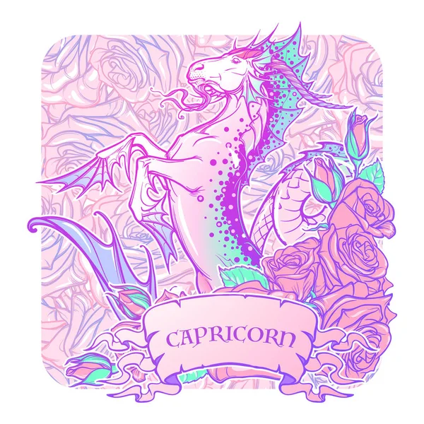 Tanda zodiak Capricorn. Warna Pastel - Stok Vektor